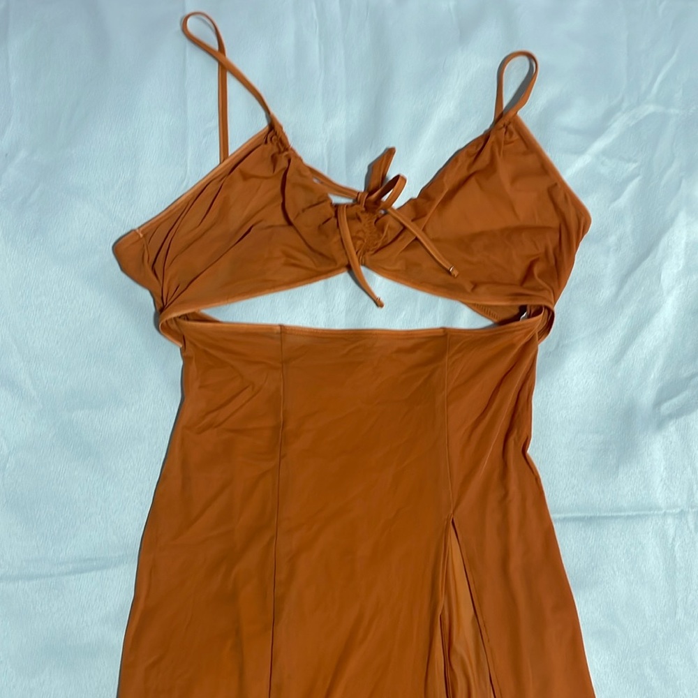 Summer Cutout Coverup Dress Parade Silky Mesh Golden Hour color Size L
